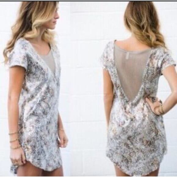 Free People Midnight Dreamer Shattered Glass Mini Dress V-Neck Sheer Back Sz M - Picture 14 of 14